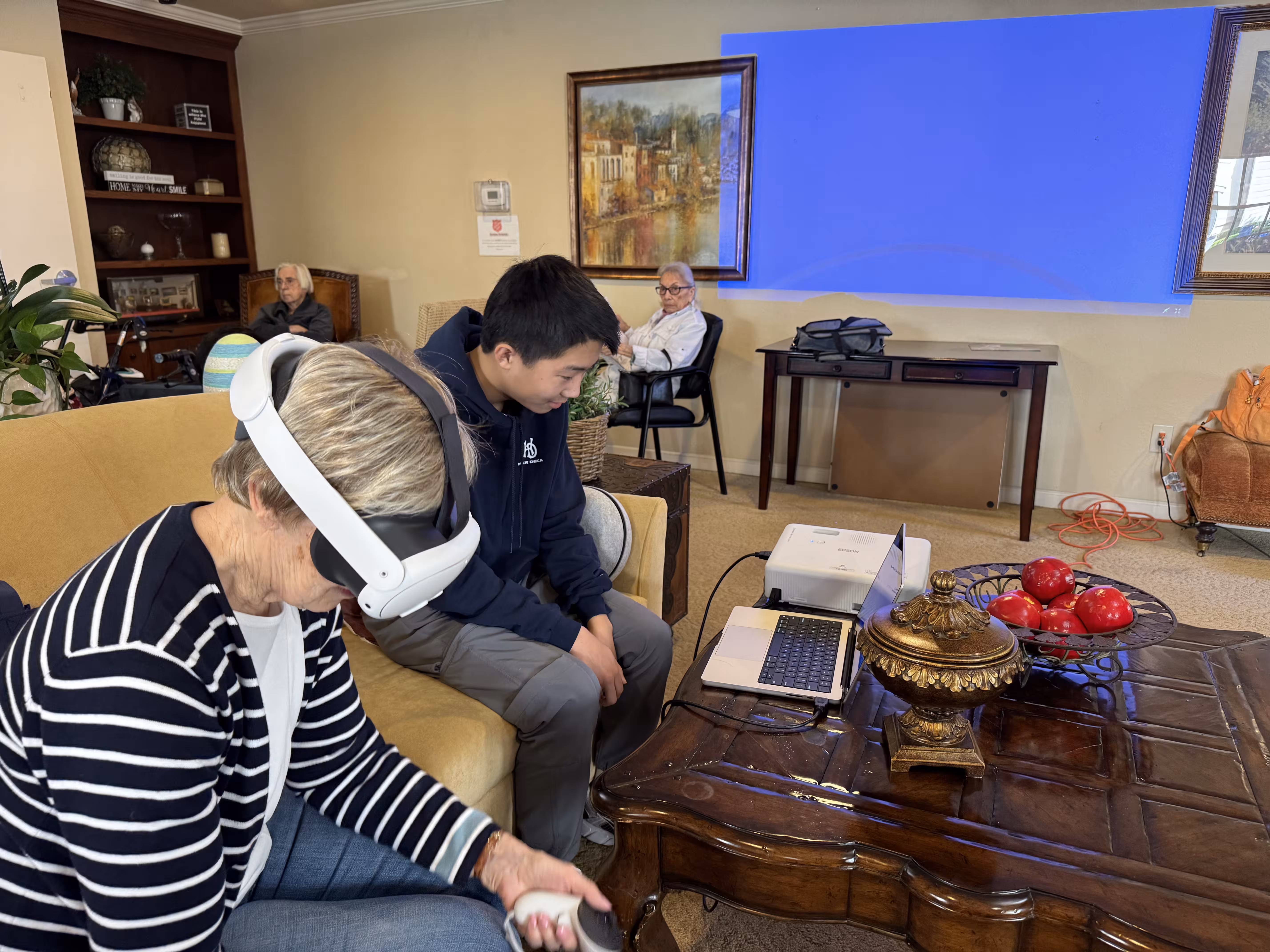 A resident using ImmersifyVR at Chateau Cupertino